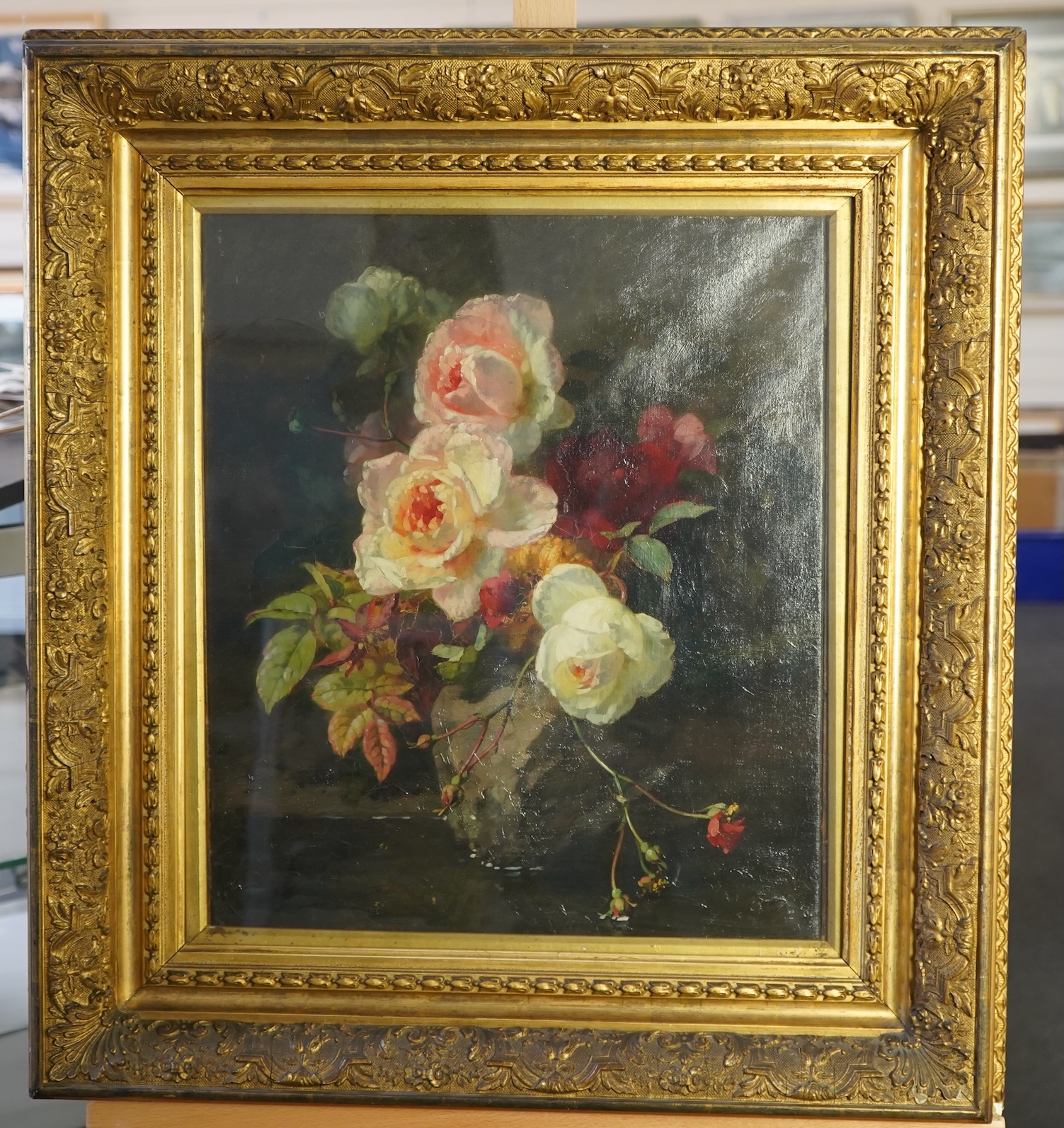 Attributed to Henri-Théodore Fantin-Latour, French (1836-1904), Still life study of flowers in a grey vase
